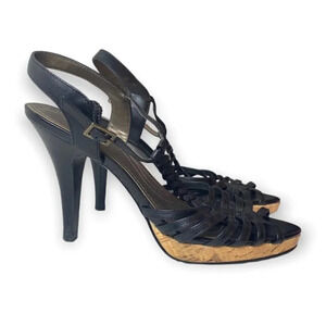 Tahari Black Stratton Braided T-strap  Sandal Pumps
